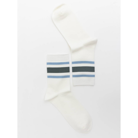 Retro Stripe Crew Socks Slate Blue